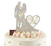 DAWRIS Décoration de gâteau de mariage avec strass - Topper de gâteau de mariage or - 1 unité - 23,5 x 10 cm - Mariage, Fiançailles