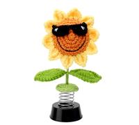 DAWRIS Decoration Voiture, Secouer Tournesol au Crochet Décorations du Tableau de Bord,Crocheter Deco Jouets Voiture Interieur, Auto Accessoires Ornement Bobble Head Cadeau Homme Femme d'anniversaire