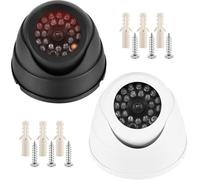 DAWRIS Lot de 2 caméras de surveillance factice - Caméra de surveillance dôme avec lumière LED clignotante - Fausse caméra pour l'intérieur - Caméra de sécurité réaliste pour dissuasion au bureau