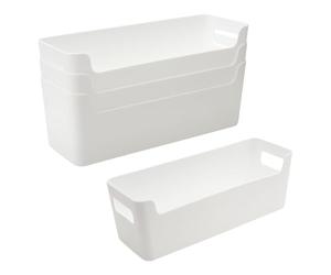 DAWRIS Lot de 4 boîtes de rangement pour salle de bain, paniers de rangement blancs, tiroirs en plastique, pour cuisine, papeterie, armoire, coiffeuse, câble de données