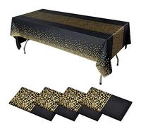 DAWRIS Nappe de Fête 2 pièces Noir Or Jetable pour Table Rectangle Nappe Anniversaire Confettis Points Or pour Douche Nuptiale Anniversaire Fiançailles Mariage Noël 137 x 274 cm (Noire, 4pcs)