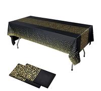 DAWRIS Nappe de Fête 2 pièces Noir Or Jetable pour Table Rectangle Nappe Anniversaire Confettis Points Or pour Douche Nuptiale Anniversaire Fiançailles Mariage Noël 137 x 274 cm (Noire, 2pcs)