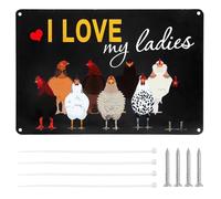 DAWRIS Plaque en métal de poulet, plaque de poulet, j'adore mes dames, 30 x 20 cm plaque en métal vintage drôle et rétro, affiche murale, art de jardin et avertissement pour poulailler, décoration