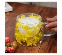 DAWSAXZKL Tasse en verre à double paroi 200 ml, transparente, motif floral, avec poignée, idéale for le thé, le café ou l'eau(Giallo)