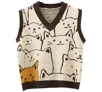 Dawwoti Femmes De Chandail Tricoté Gilet sans Manches Pulls Cavaliers Chat Motif Shirts