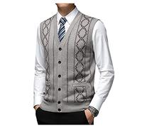 Dawwoti Hommes Tricoté sans Manches Pulls De Laine Mélange d'affaires Plaid Chandail Cardigan Gilets Col V