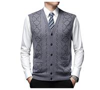 Dawwoti Hommes Tricoté sans Manches Pulls De Laine Mélange d'affaires Plaid Chandail Cardigan Gilets Col V