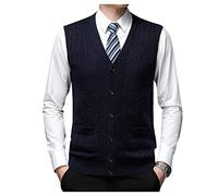 Dawwoti Hommes Tricoté Sans Manches Pulls Laine Mélange Avant Bouton Cardigan Gilet Torsion Câble Tricots