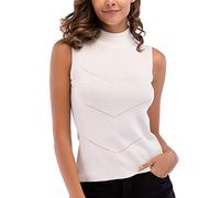 Dawwoti Womens sans Manches Tricot Gilet Col Roulé Top Pull Chemise Blouse Casual Débardeurs (Medium, Blanc)