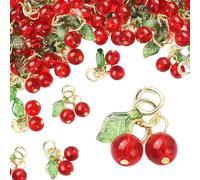 DAWZMR Lot de 60 breloques en forme de cerise pour la fabrication de bijoux, mini perles en verre en forme de fruits