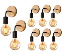 DAXGD 8 Pièces Appliques Murales Vintage en Bois, Lampes Murales Interieur Industrielle E27 pour Chambre, Salon, Escalier, Couloir(ampoules non incluses)
