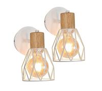 DAXGD Applique Murale Intérieure, 2 Pcs Blanc E27 Lampe Murale, Applique Réglable en Bois Métallique pour Chambre Salle à Manger Couloir