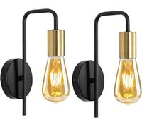 DAXGD Applique Murale Vintage 2 Pack, E27 Lampe Murale Intérieur Industrielle, Noir Spot Mural Fer Rétro pour Chambre à Coucher, Couloir, Salon, Bar, Salle à Manger (Sans Ampoule)