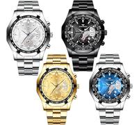 daxiaoyu 4 Pack Men's Stainless Steel Watches Waterproof Date Luminous Big Face Gold Silver Black Blue Business Dress Sports Luxury Casual Analog Quartz Wrist Watches Set Assorts Wholesales (dilver)