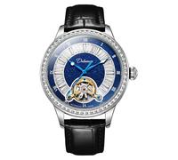 DAXIAOYU Élégante montre mécanique automatique à tourbillon creux pour homme avec cadran bleu lumineux et étanche en acier inoxydable, noir/blanc, Luxe :