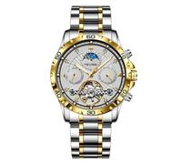 DAXIAOYU Fashion Business Montre mécanique automatique multifonction pour homme avec phases de lune et calendrier hebdomadaire et tourbillon étanche Bracelet en acier inoxydable Montre lumineuse, Doré