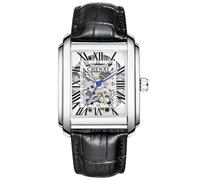 DAXIAOYU Montre automatique carrée de luxe en cuir véritable pour homme - Étanche - Squelette, noir/blanc, Luxe :