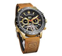 DAXIAOYU Montre chronographe automatique à tourbillon pour homme - Multifonction - Étanche - Bracelet tendance - Cuir véritable - Jour - Date - Mois - Calendrier complet, Marron/noir, Luxe :