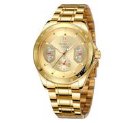 DAXIAOYU Montre de sport mécanique automatique dorée pour homme, cadran multifonction, affichage de la date, aiguilles lumineuses, montre-bracelet d'affaires de luxe en acier inoxydable, doré, Luxe :