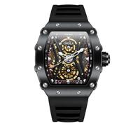 DAXIAOYU Montre de sport mécanique automatique pour homme étanche avec bracelet en silicone et cadran squelette lumineux, noir, Luxe :