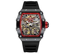 DAXIAOYU Montre mécanique à remontage manuel pour homme - Montre tendance squelette tourbillon - Montre automatique - Bracelet en silicone - Cadran en forme de tonneau, noir