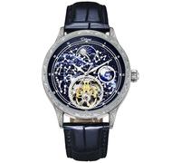 DAXIAOYU Montre mécanique à tourbillon pour homme avec cadran ciel étoilé brillant - Montre de luxe lumineuse et étanche - Montre squelette automatique, bleu, Tendance