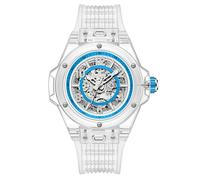 DAXIAOYU Montre mécanique automatique à motif squelette creux pour homme, boîtier transparent unique, bracelet en silicone, montre de sport, blanc/bleu, Sports