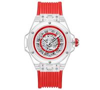 DAXIAOYU Montre mécanique automatique à motif squelette creux pour homme, boîtier transparent unique, bracelet en silicone, montre de sport, Rouge, Sports