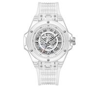 DAXIAOYU Montre mécanique automatique à motif squelette creux pour homme, boîtier transparent unique, bracelet en silicone, montre de sport, blanc, Sports