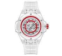 DAXIAOYU Montre mécanique automatique à motif squelette creux pour homme, boîtier transparent unique, bracelet en silicone, montre de sport, blanc/rouge, Sports