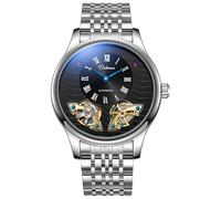 DAXIAOYU Montre mécanique automatique classique pour homme avec chiffres romains et cadran à double roue volante - Étanche, noir/argenté, Luxe :
