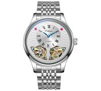DAXIAOYU Montre mécanique automatique classique pour homme avec chiffres romains et cadran à double roue volante - Étanche, argenté/blanc, Luxe :