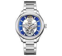 DAXIAOYU Montre mécanique automatique double face avec squelette creux et cadran texturé unique pour homme, étanche, lumineuse, Acier bleu argenté, Tendance