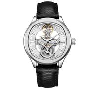 DAXIAOYU Montre mécanique automatique double face avec squelette creux et cadran texturé unique pour homme, étanche, lumineuse, Cuir argenté, Tendance