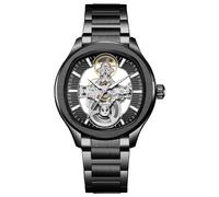 DAXIAOYU Montre mécanique automatique double face avec squelette creux et cadran texturé unique pour homme, étanche, lumineuse, Acier noir, Tendance