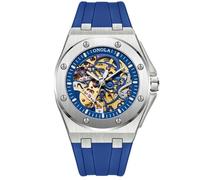 DAXIAOYU Montre mécanique automatique étanche pour homme avec squelette creux et bracelet en silicone multicolore, Bleu argenté, Luxe :