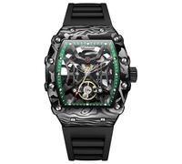 DAXIAOYU Montre mécanique automatique innovante noire pour homme avec boîtier en alliage de fibre de carbone et bracelet en silicone lumineux et étanche, noir/vert, Luxe :