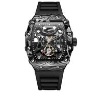 DAXIAOYU Montre mécanique automatique innovante noire pour homme avec boîtier en alliage de fibre de carbone et bracelet en silicone lumineux et étanche, noir, Luxe :