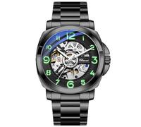 DAXIAOYU Montre mécanique automatique pour homme avec grand cadran squelette creux chiffres arabes tendance et étanche Bracelet en acier inoxydable, noir, Luxe :
