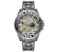 DAXIAOYU Montre mécanique automatique pour homme - Design rétro en relief - Étanche - Lumineuse - De luxe - Vintage - Squelette, Argenté, Luxe :