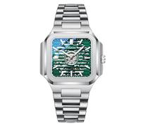 DAXIAOYU Montre mécanique carrée pour homme entièrement automatique en acier inoxydable lumineuse, étanche, montre-bracelet d'affaires, Argenté/vert, Luxe :