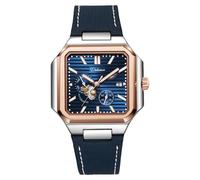 DAXIAOYU Montre mécanique multifonction pour homme - Design carré - Petit cadran - Date - Phase de lune - Étanche - Engrenage creux - Montre-bracelet d'affaires, Bracelet en caoutchouc bleu rose, Luxe