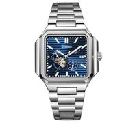 DAXIAOYU Montre mécanique multifonction pour homme - Design carré - Petit cadran - Date - Phase de lune - Étanche - Engrenage creux - Montre-bracelet d'affaires, Bracelet en acier bleu argenté, Luxe :