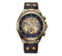 DAXIAOYU Montre squelette de luxe steampunk pour homme, cadran 3D rétro à chiffres romains, montre de sport vintage en bronze, montre mécanique automatique pour homme, BlackGold., Luxe :