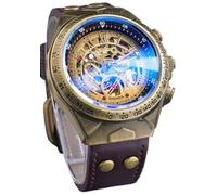 DAXIAOYU Montre squelette de luxe steampunk pour homme, cadran 3D rétro à chiffres romains, montre de sport vintage en bronze, montre mécanique automatique pour homme, Marron doré, Luxe :