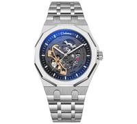 DAXIAOYU Montre squelette mécanique entièrement automatique personnalisée pour homme avec fonction étanche et lumineuse, Bracelet en acier noir argenté, Décontracté