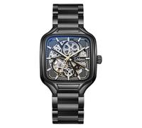 DAXIAOYU Montre squelette pour homme en acier inoxydable avec cadran carré lumineux et automatique, Acier noir., Luxe :
