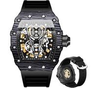DAXIAOYU Unique Hommes Automatique Montres Tonneau Squelette Mécanique Remontage Automatique Mode Sport Bande Silicone Homme Montre-bracelet Étanche Lumineuse, noir, Tendance