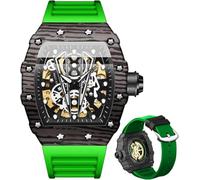 DAXIAOYU Unique Hommes Automatique Montres Tonneau Squelette Mécanique Remontage Automatique Mode Sport Bande Silicone Homme Montre-bracelet Étanche Lumineuse, vert/noir, Tendance