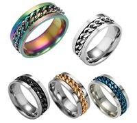 Daxlizy Lot de 5 anneaux en acier inoxydable vintage large avec chaîne 19-23 mm de diamètre intérieur - Anneaux rotatifs homme femme- Décapsuleur de bière - Anneau décapsuleur en acier inoxydable